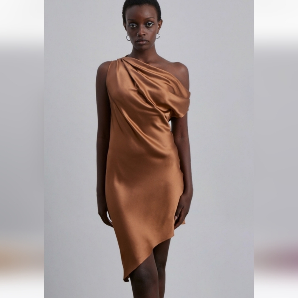 NEW Asymmetrical Off Shoulder Mini Dress (Copper) - Gentle Herd